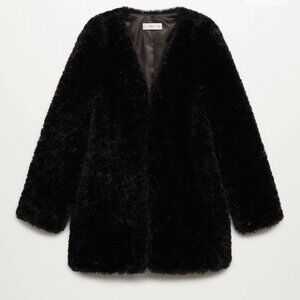 Black Faux Shearling Coat (MNG MANGO) - Size Small, Oversize Fit